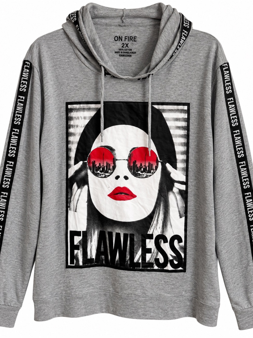 On Fire Gray Graphic Hoodie with Red Sunglasses & Lips run like xl #151